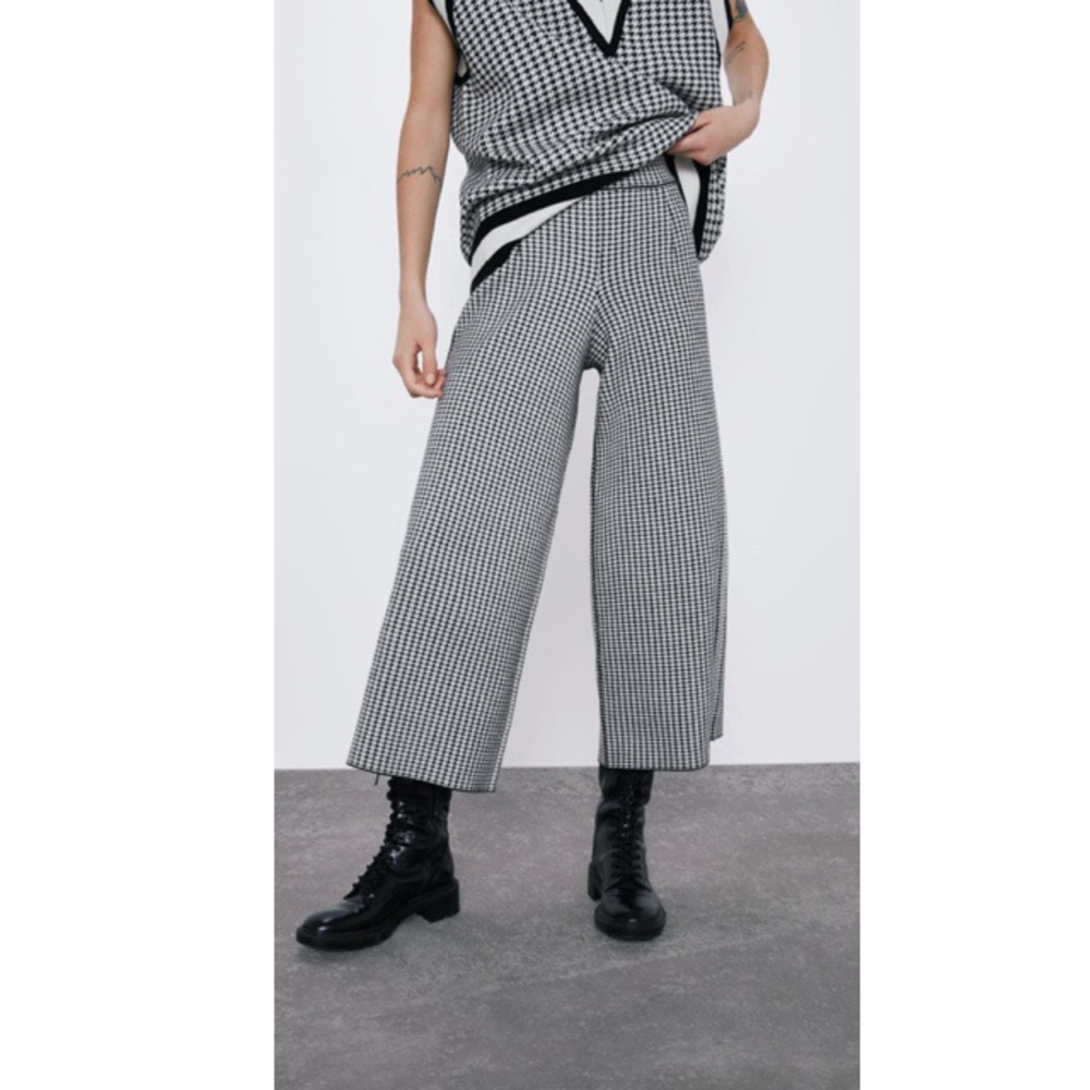 NWT! Zara Houndstooth Knit Culotte Pants